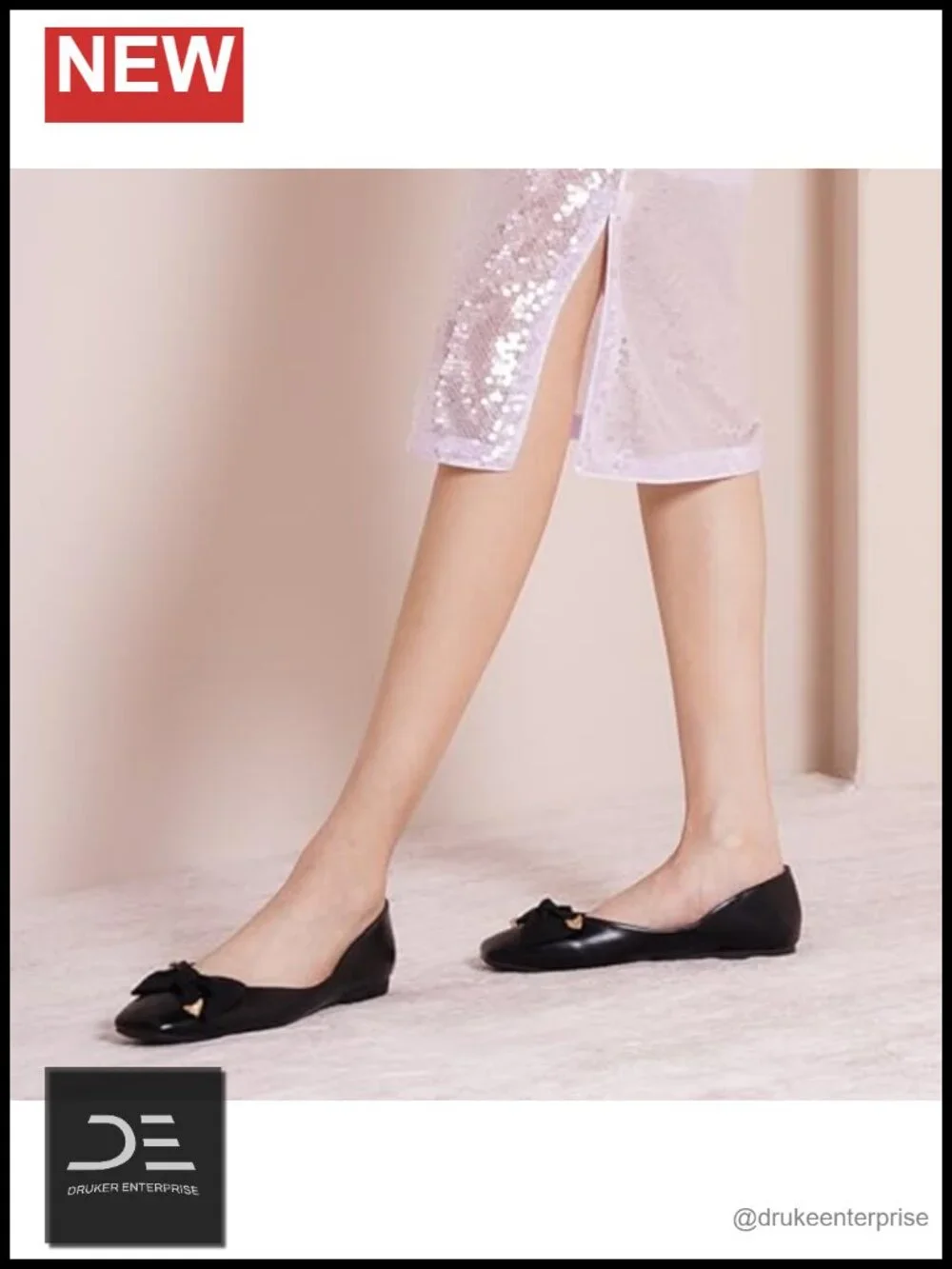 Women's Square Toe Ballet Flats with Bow - Lambskin Leather Lining, Memory Foam